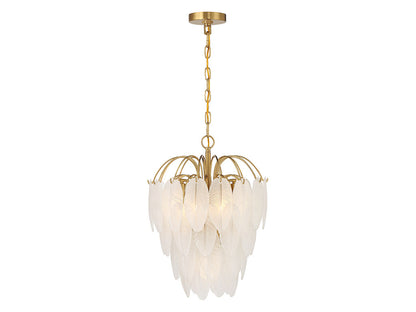 5-Light Frosted Glass Feather Chandelier in Warm Brass by Breegan Jane