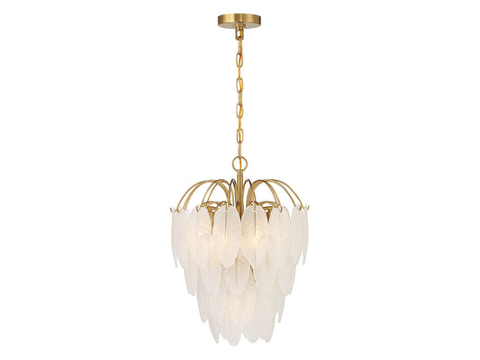 5-Light Frosted Glass Feather Chandelier in Warm Brass by Breegan Jane